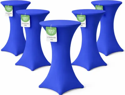 Produktbild von Stehtischhusse für Bistrotisch mit 4 Fußlaschen elastisch Stretch Ø 60-65x110-120 cm Royalblau (5 Stück)