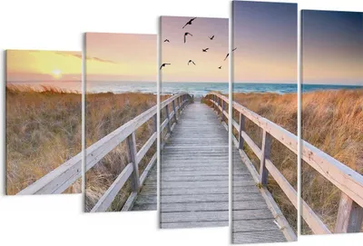 Produktbild von Bild auf Leinwand - Leinwandbild - 5 Teile - Eintrag auf der Strand - 150x100cm - Wand Bild - Wanddeko - Wandbilder - Leinwanddruck - Bilder - Wanddekoration - Leinwand bilder - EG150x100-4647