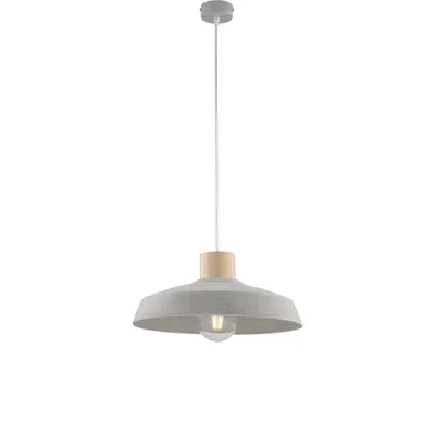 Zdjęcie produktu dla Lampa wisząca Portland z lakierowanego na szaro żelaza z kloszem betonowym śr. 40 i drewnem z regulowanym kablem elektrycznym 1 lampa 100 Ø40