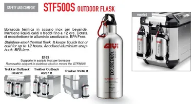 Produktbild von GIVI Thermo Trinkflasche aus Edelstahl BPA frei mit Karabinerhaken eloxiertem Aluminium BPA frei