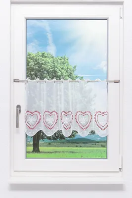 Produktbild von Scheibengardine Plauener Spitze - Herz  (Bx H) 145.80cm * 40cm Rot/karminrot