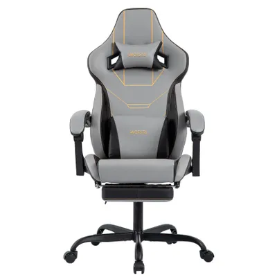 Produktbild von Gaming Stuhl(Grau)Ergonomisch Gaming Chair Bürostuhl mit Fußstütze Racing Computerstuhl Höhenverstellbar Gepolstert Bürostuhl Lendenwirbelstütze