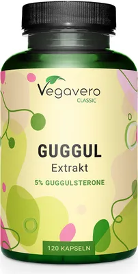 Produktbild von Vegavero Guggul | 120 Kapseln | 500 mg Guggul-Extrakt (15:1) pro Kapsel | 5% Guggulsterone | vegan