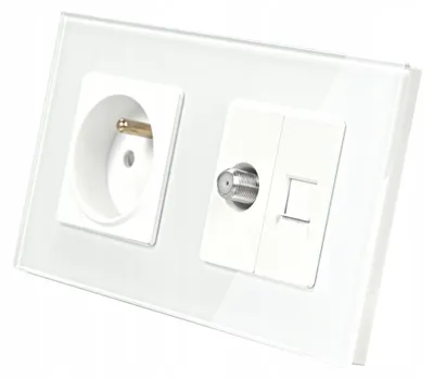 Produktbild von Indual Glas Doppelsteckdose mit RJ45 und SAT Weiß