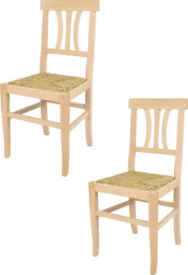 Image de t m c s Tommychairs - Lot de 2 chaises ARTEMISIA pour la cuisine et la salle à manger, structure robuste en bois de hêtre poli, non traité et 100% naturel, assise en paille véritable
