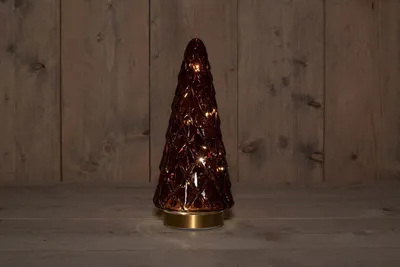 Productafbeelding van B.O.T. Tree Glass 13X28,5 cm Burgundy With Golden Base 10Led kerstverlichting Anna's Collection