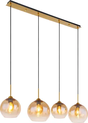 Productafbeelding van Gouden hanglamp Jamessa 4-lichts met amber glas