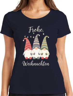 Produktbild von Frohe Weihnachten Weihnachtswichtel Gnom Lichterkette Wichtel Damen T-Shirt, Navy, XXL