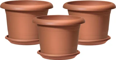 Produktbild von Scheurich 3er Set Blumentöpfe Oliver mit Untersetzern, Farbe: Terracotta, 40,4 cm Durchmesser, 28,1 cm hoch, 19,3 l Vol.