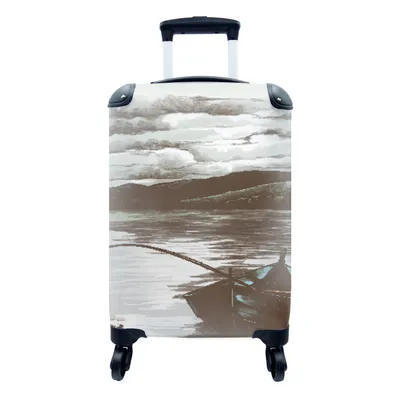 Produktbild von MuchoWow® Koffer Handgepäck Trolley Rollkoffer Kleine Reisekoffer mit 4 Rollen - Boot - Angelrute - Meer - Cabin Size < 55x40x23 cm & 55x40x20 cm - Fotokoffer - Kabinenkoffer - Boardgepäck - Reise-Box - Reisekoffer - Reisegepäck - Koffer mit Bild - Trolley für Kinder
