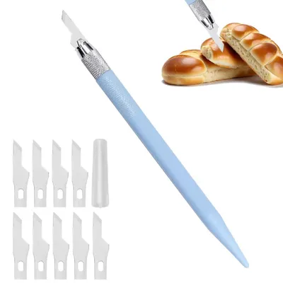 Präzisionsmesser für Brotteig, 10 Ersatzklingen, blauer Griff