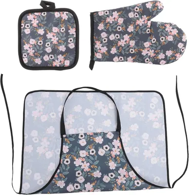 Produktbild von Ofenhandschuh- und Topflappen-Set aus Polyester in Grün, hitzebeständig und komfortabel für die Küche