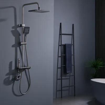 Obrázek produktu pro Sprchový systém Homelody, mosazný, šedý, 4 režimy výstupu vody, kompletní sada sprchové baterie, sprchová sada, digitální ukazatel teploty s atmosférickým osvětlením