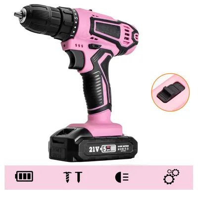 Produktbild von ️ HDeye 21V Lithium-Bohrschrauber für den Hausgebrauch / Elektrischer Schrauberkit, Rosa