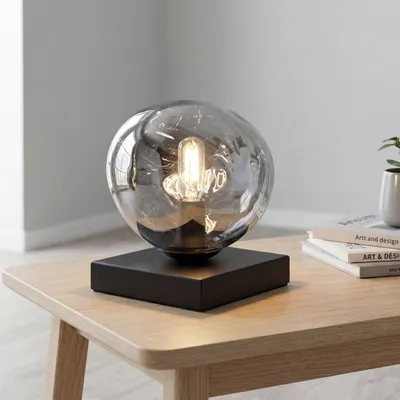 Obrázek produktu pro Stolní lampa do ložnice, sklo, stříbrná, kov, patice E14, výška 17,5 cm, moderní design
