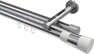 Produktbild von Interdeco Innenlaufstange / Gardinenstange mit Innenlauf Chrom, Typ Siteno Tanara (Konus Bicolor), 20 mm Ø 2-läufig, 400 cm