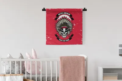 Produktbild von MuchoWow® Wandteppich Wandbehang Indianooi - Totenkopf - Vintage - Zitat 60x60 cm Tapisserie Dekoration Wandtuch - Dekorationen - Wand Decke