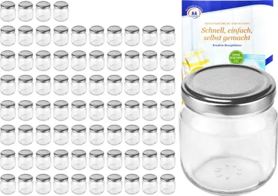 Produktbild von 75er Set Rundglas 212 ml nieder To 66 silberner Deckel Sturzgläser Einmachgläser incl. Rezeptheft