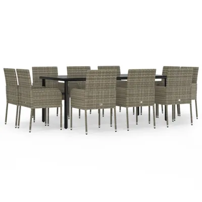 Produktbild von vidaXL 11-tlg. Garten-Essgruppe mit Kissen Schwarz & Grau Poly Rattan