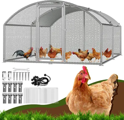 Produktbild von Faziango Hühnerstall Hühnerhaus 3x4x2m Bogenaufsatz Kleintierstall Freilaufgehege Kleintiergehege Voliere Freigehege Hühnerkäfig Geflügelstall Verzinkter Stahl