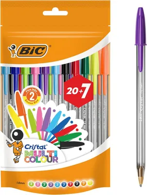 Produktbild von BIC Cristal Multi Colour, Clip, Stick-Kugelschreiber, Schwarz, Blau, Grün, Orange, Pink, Violett, Rot, Gelb, 27 Stück(e), Fettdruck
