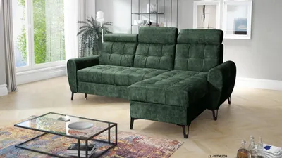 Produktbild von Ecksofa LAVAX auf Beinen mit Kopfstützen und Schlaffunktion, L-Form, rechts, Flaschengrün
