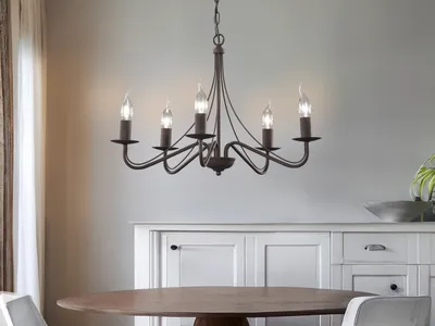 Produktbild von LED Kronleuchter 5-flammig im Landhausstil Rostoptik, für Esstisch und Galerie