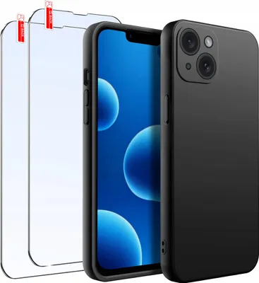 Zdjęcie produktu dla ZESTAW Etui do iPhone 13 Mini | Matowe Czarne Silikon Slim + 2 SZTUKI SZKŁO