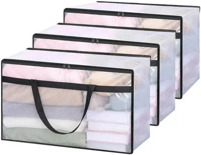 Produktbild von Aufbewahrungsbox 60 l, 3 Stück, transparent, mit Reißverschluss, für Kleidung