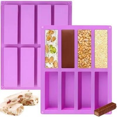 Produktbild von 2 Stück Silikonform Rechteckig, Silikonform 8 Mulden Antihaft, Müsliriegel Backform, Rechteckige Energieriegel Silikon Form, Zur Herstellung von Schokoriegeln, Muffins, Brownies und Käsekuchen