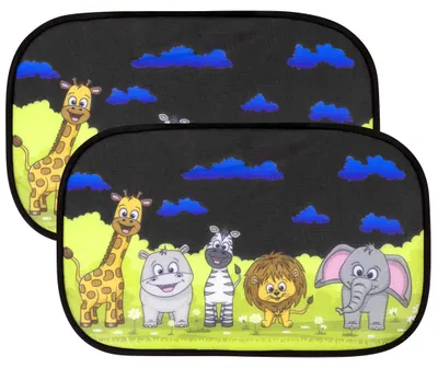 Productafbeelding van Nuvance Zonnescherm Auto - 2 Stuks - met UV Protectie voor Baby en Kind - Zonwering Zijruiten - Zelfklevend - One Size - Dieren