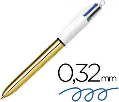 Image de Stylo Bic 4 Couleurs Corps Or Stylo Bille 4 Couleurs, Pointe 1 Mm - Bic