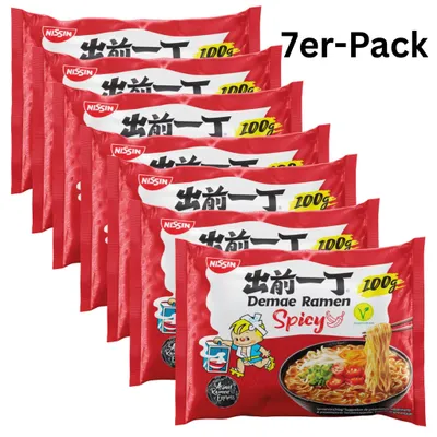 Produktbild von 7er-Pack NISSIN Demae Ramen Instantnudeln Spicy Scharf 100g