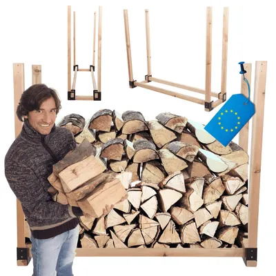 Produktbild von MODO24 Kaminholzregal, Holzunterstand, Brennholzregal, Holzlager, Brennholzständer, Aufbewahrung, Garten, Wetterfest, Massivholz, 120x116x40 cm, DRE