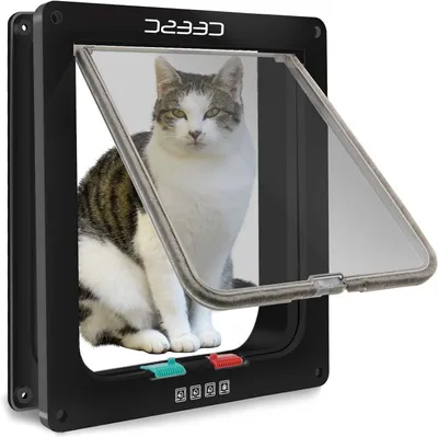 Image de Ouverture pour chat - Adaptée aux petits chiens - Accès pour animaux de compagnie - Verrouillage à 4 points - 28 x 24,9 cm - Noir