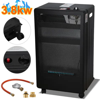 Obrázok produktu pre Ikodm plynový ohrievač s modrým plameňom, 3800 W, skladací a mobilný, určený na použitie s LPG do 15 kg, vrátane 2 adaptérov pre zásuvky typu EÚ