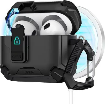 Image de INF Étui Magnétique Noir AirPods Pro 3 Compatible MagSafe avec Support