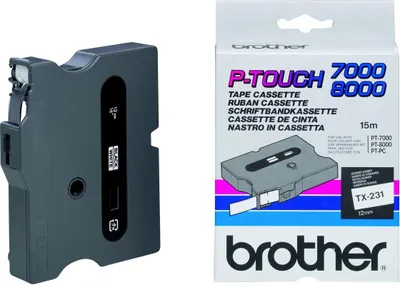 Zdjęcie produktu dla Brother TX231 Brother Schriftbandkassette TX-231 weiß/schwarz 12 mm