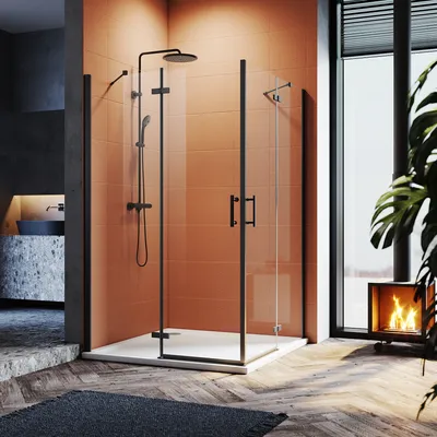 Produktbild von SONNI Schwarzes Duschkabine Eckeinstieg Dusche Scharniertür Duschabtrennung Nano Glas Eckdusche 120x120x195cm 6mm ESG-Sicherheitsglas