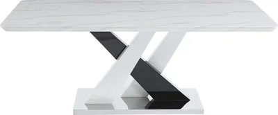 Produktbild von Esstisch für 8 Personen aus MDF und Edelstahl - Marmorimitation weiß und schwarz - EVAELA