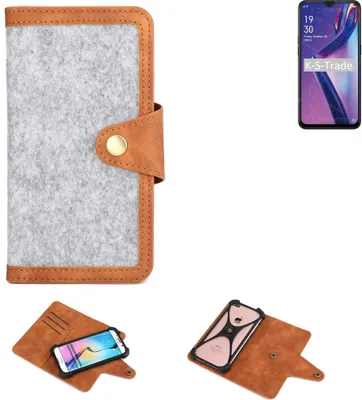 Produktbild von K-S-Trade Handyhülle kompatibel mit Oppo A12 Schutzhülle Filz-Hülle Kunst-Leder hellgrau braun (1x)