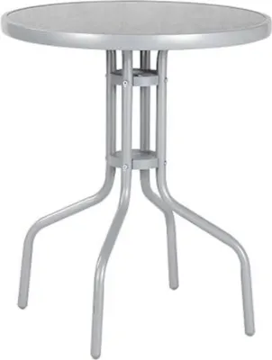 Produktbild von EASY Balkontisch | Glastisch Ø60cm geriffelte Glasplatte | Witterungsbeständig | Bistrotisch | Beistelltisch | Gartentisch | Silber | Grau