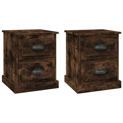 Two wooden nightstands with drawers are shown against a white background.