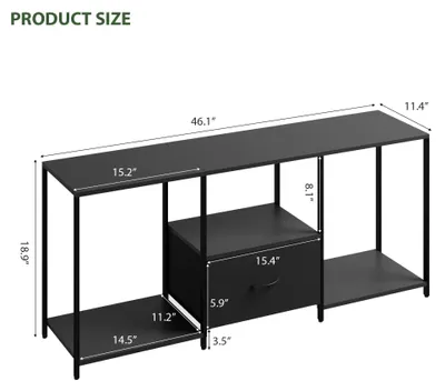 Immagine prodotto di Mobile TV per soggiorno - Basso mobile TV 139 cm - Con ripiani - Con cassetto - Ante in tessuto - Struttura in metallo - 117x29x48 cm - Nero