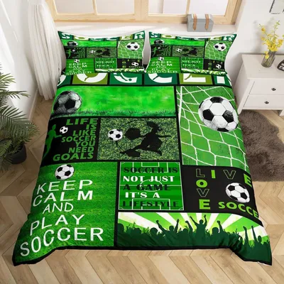 Immagine prodotto di Set di lenzuola per bambini, motivo calcio, 135x200 cm, microfibra, verde, multicolore