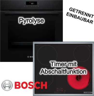 Produktbild von BOSCH Herdset Pyrolyse 3D Heissluft 71 Liter Schwarz Glaskeramikkochfeld Edelstahl-Rahmen