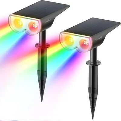 Image de Lampe de jardin solaire multicolore, spot d'entrée d'extérieur à 4 modes, étanche, capteur de lumière, lot de 2