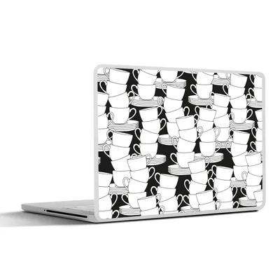 Produktbild von MuchoWow® Laptop Aufkleber Sticker Cover Muster - Schwarz und Weiß - Tassen - Tee 31x22.5 cm - Laptop-Deko