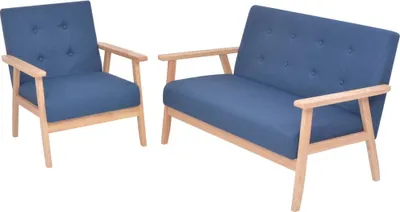 Image de The Living Store Ensemble canapé 2 pièces Tissu bleu