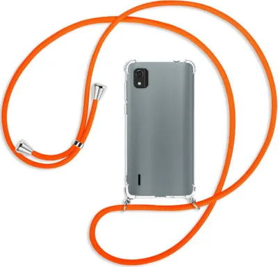 Produktbild von Handykette Backcover-Schutzhülle mit Band (Metall silberfarben) für Nokia C2 2nd Edition 2022 (TA-1468) - neonorange